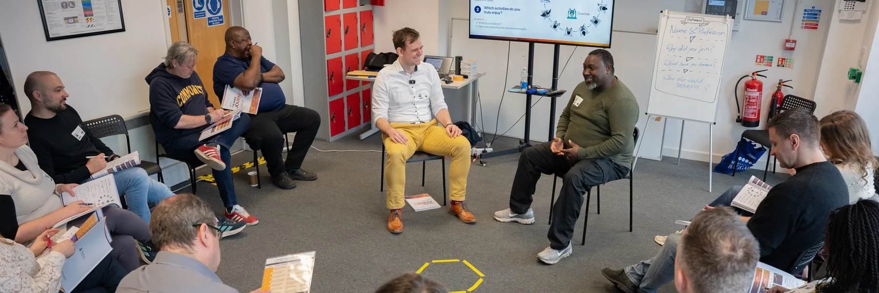 Max Friedle coaching a participant in the middle of a circle during a three-day training
